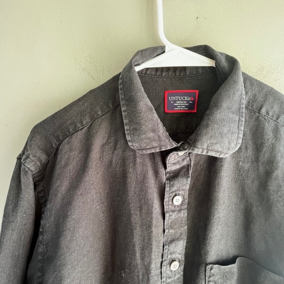 UNTUCKit Mens Linen Shirt Button Up Wrinkle Resistant Black Casual Medium - Picture 4 of 5